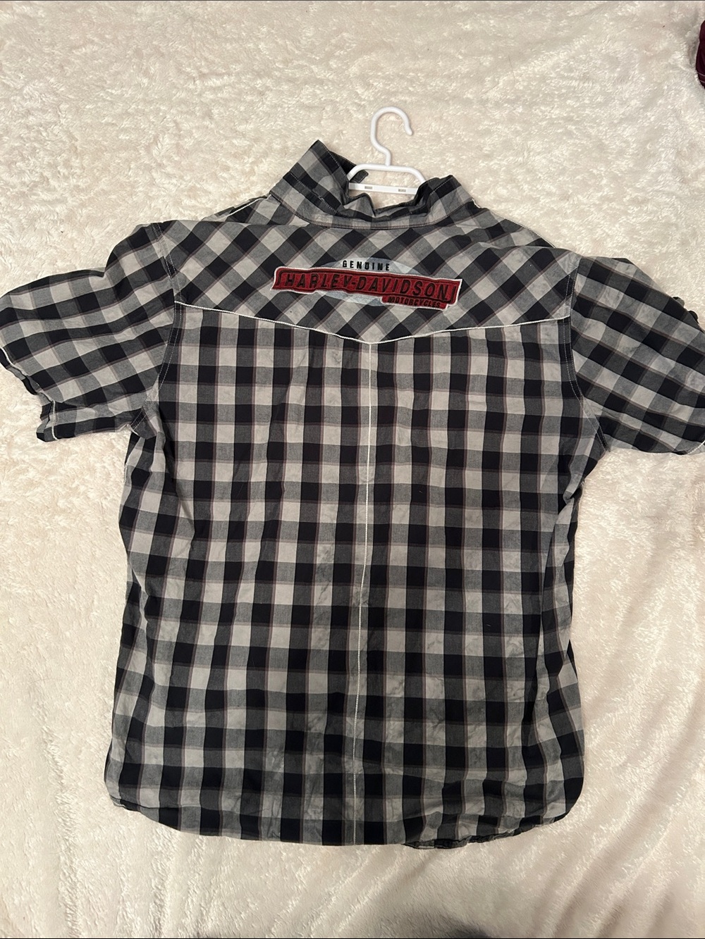 Harley-Davidson Black & White Plaid Short Sleeve Shirt with Red Logo Patch
